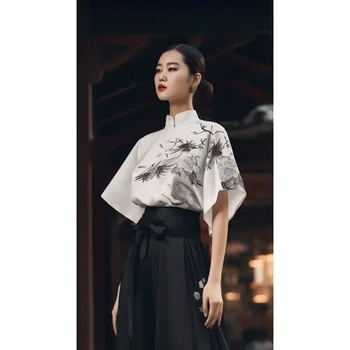 Prvotni Tradicionalni Kitajski Ženske Hanfu Plus Mamian Nastavite Konj Obraz Obleko Jeseni Nove Luksuzne Majica Retro Slog Vzorec Vsakodnevno Rabo