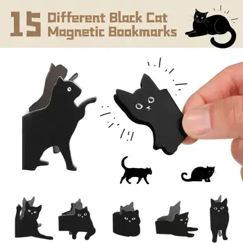 Mačka Magnetni Zaznamki Magnetni Mačka Zaznamki za Otroke Učitelji Kawaii Knjiga Strani Posnetke za Študente Luštna Črna Mačka za Knjigo 0