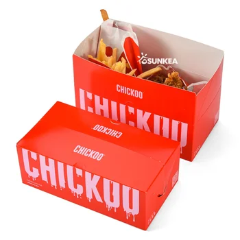 Po meri productCustom Logotip prepognjen papir burger čip skupaj hitro pakiranje hrane korejski ocvrte piščančje vzeti togo polje