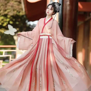 WeiJin Dinastije Hanfu Obleka Komplet Ženskih Kitajski Slog Elegantno Cvjetnim Tiskanja Princesa Cosplay Kostume Ženske Sweet Stranka Obleke
