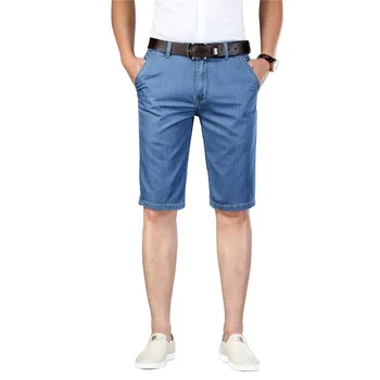Novo traper hlače za poletje, ravne, mehko in tanko moške denim pet-točka hlače 0