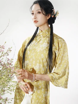 1930 Kitajski Obleko QiPao Orientalski Slog Dresse Kitajski Slog Cheongsam Široki rokavi Jakno-Bluzo Svoboden Eleganten Stranka Obleko
