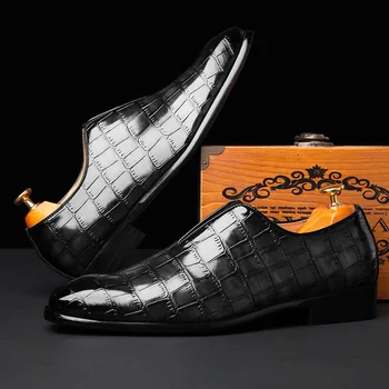 Usnjeni Čevlji Mens Luksuzni Krokodil Vzorec Moških Poslovno Obleko, Čevlji Za Priložnostne Socialne Čevelj Moška Poročna Obutev Zapatos Hombre