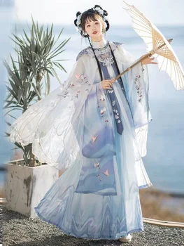 Plemenito Princess Hanfu Starodavni Kitajski Yunshouldered Ming Slog Stoji Ovratnik Diagonalno River Obleke Vezenje