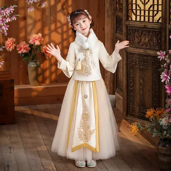 Otrok je Jeseni, Pozimi Hanfu Dekle Stari Kostum Debele Deklice Baby Tang bo Ustrezala Stopnji Obleko Toplo 2024 Novo Leto Oblačila Darilo 0