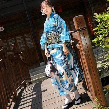 Novi Japonski Formalno Obleko z vibriranjem Rokav Kimono Modra Tradicionalni Model Popolne Tsurugi Dolžina 160 CM
