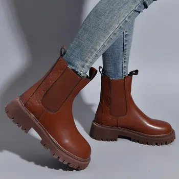 Chelsea Škornji Močen Škornji Ženske Zimske Čevlje PU Usnje Plišastih Gleženj Škornji Črna Ženska Jeseni Mode Platformo Škorenjčki