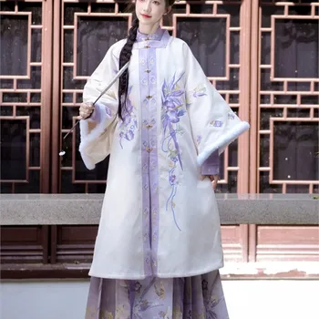 2023 Predprodaja 30 Dni Hanfu Obleka Ženske Kvadratnih Vratu Jopico Ličila Konj Obraz Krilo Zgosti Vezenje Pozimi Hanfu Kostum