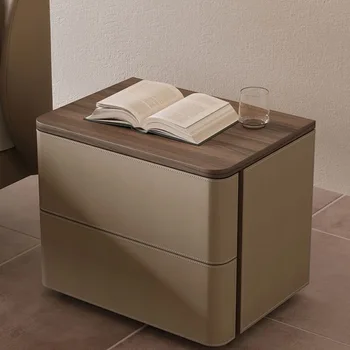 Spalnica pohištvo minimalističen italijanski visoko-kakovostni razred postelji kabinet sodobne sedlo usnje omara oreh zrn omara za shranjevanje