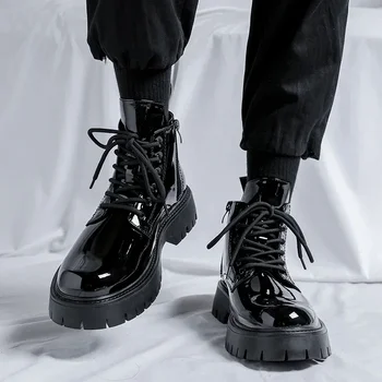 2023 Visoko Kakovostne Čevlje za Človeka Navzkrižno vezani Moški Čevlji Vroče Prodaje Krog Toe Moda Strani Zipp Priložnostne Šivanje Gleženj Škornji Zapatos