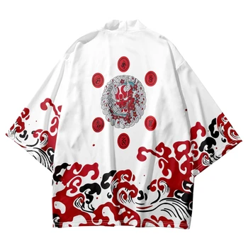 Japonski Slog Demon Val Tiskanja Kimono Jopico Cosplay Majica 2023 Ženske Moški Yukata Plaži Haori Tradicionalnih Plus Velikost