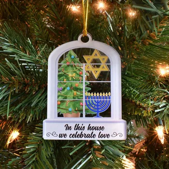 1 KOS Osebno Hanukkah Ornament Hanukkah Okraski, Kot je Prikazano Na Drevo, V Tej Hiši Smo Praznovali Ljubezen Menorah Ornament