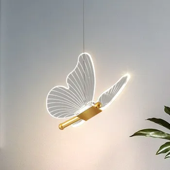 Sodobna Preprost LED Metulj Obesek Luči Zlato Spalnica Dinning Dekoracijo Viseče Svetilke Akril Lampshade Lepa Lestenci
