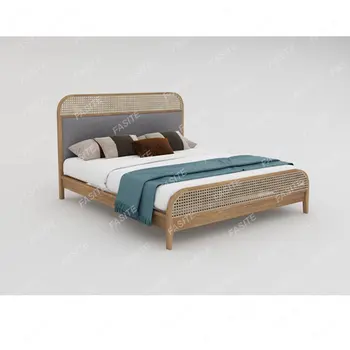 Masivnega lesa, ratana, tkane sodobne preprost 1.8 meter dvakrat Nordijska Japonski slog spalnico retro postelja