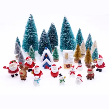 Božič Miniature Xmas Tree Santa Claus Snežaki Elk Mikro Krajine Lutka Hiša, Vila Vrt Življenja Scena Dekor Igrača