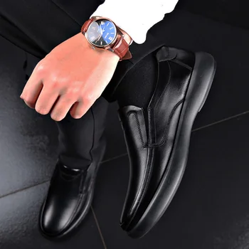 Človek Priložnostne Usnjeni Čevlji za Moške Pravega Usnja+Mikrovlaken Leathe čevlji Mehko Anti-slip Gumo Loafers