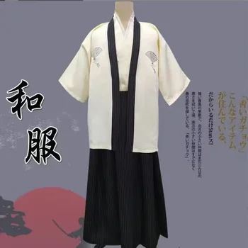 Črna Tradicionalni Japonski Samuraj Kimono Za Moške Yukata Kopalno Haljo Hekoobi Svoboden Slog Savna Obrabe Homewear Pasu Dolge Obleke