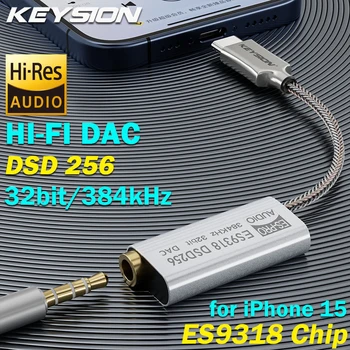 KEYSION ES9318 DSD256 HIFI DAC Ojačevalcem za Slušalke USB Tip C do 3,5 mm Audio Adapter 32bit 384kHz Dekoder za iPhone Pro Max 15