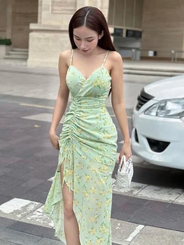 Ženske Poletne Obleke 2023 Naguban Zaviti Priložnostne V Vratu Režejo Plaži Maxi Obleka Ženske Cvjetnim Tiskanja Bohemian Dolgo Šifon Obleke