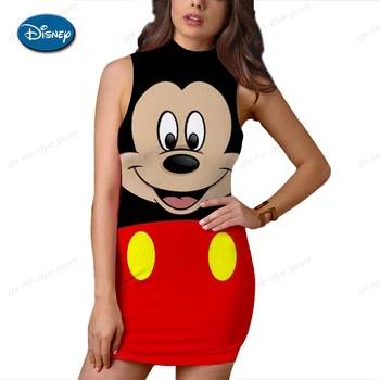 Disney Mickey Mouse Vratu brez Rokavov Mini Obleka Ženske Poletje Hip Tesen Stranka Seksi Club Nastavite 2023 Slim Svinčnik Kratek Vestido