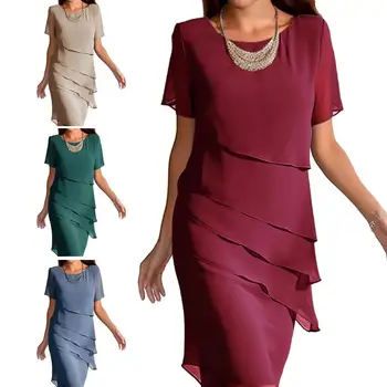 Mehko in Udobno Obleko Elegantno Ženske' Šifon Midi Obleko Barva Naguban Večer Stranka Obleke za Ženske
