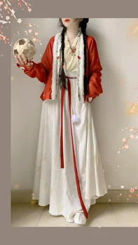 Pozimi Toplo Belo Krilo Prvotno Pristno Tradicionalno Kitajsko Hanfu Ženski Zgosti Pesem Sistem Zlomljena Krila Dnevna Obleka Komplet