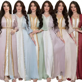 Diamond Svetlobe, Luksuzno Obleko za Ženske Muslimanskih Nastavite Tri-kos Obleko v Svetlo Saten Svila Elegantno Femme Stranke Obleke Muslimanskih Abaya