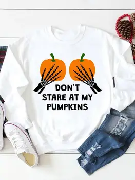 Ženske Bela 3d Digitalni Natisne Majica Halloween Buče Bat Stranka Pulover Puloverju Jeseni Dolg Rokav Bombaž Hoodie