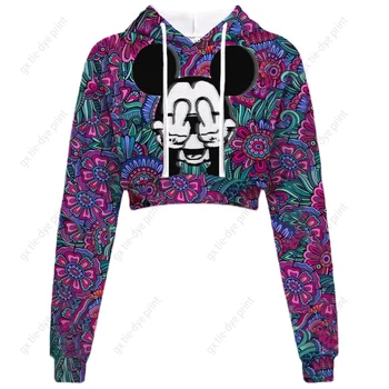 Disney Mickey Mouse Mickey Žensk Dolg Rokav Vzorec Kratka Majica Puloverju Črni Pulover Ženske Modni pulover s kapuco