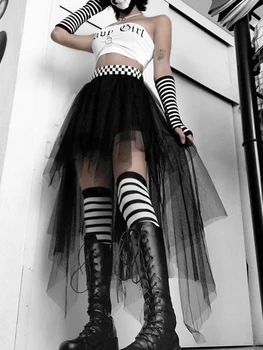 Center Gothic Očesa Krilo Ženske Pravljice Grunge Harajuku Punk Visoko Pasu Nezakonitih Krilo Emo Alternativnih Fairycore Krilo Femme