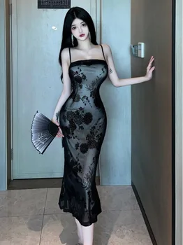 Ženske Obleke, Modni Luxury Black Temperament Obleko Elegantno Edinstveno Trak Seksi Obleko Boginja 2023 Novo Sladko Ženske 4BE8