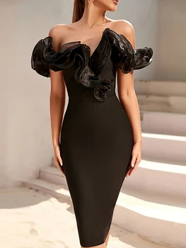 Moda Elegantno Visoko Kakovostne Ženske Elegantne Off Ramo Bodycon Povoj Obleko Vestidos Par Mujer Rojstni Obleke