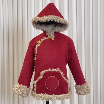 Rdeča Zimska otroška Oblačila Novo Bombaž Tibera ženska ' Zgosti Hooded Runo Suknjič