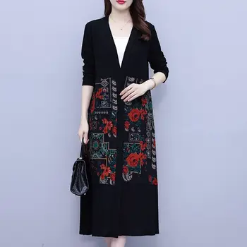 Vintage Temperament Jeseni Tanke Moda Coats Svoboden Priložnostne Trend Korejski Jopico Tiskanje Dolgimi Rokavi Ženske Oblačila 2023 Nova