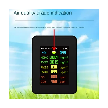 9 v 1 Digitalni Temperatura Vlažnost Tester PM2.5 PM10 HCHO TVOC CO CO2 Meter WiFi LCD Infrardeči Senzor Spremlja Črna