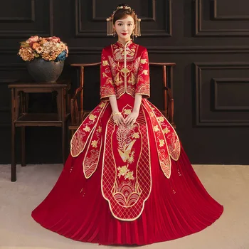 Nevesta Toast Poroka, Kitajski Poročno Obleko Phoenix Vezene Obleke Bogastvo Ugoden Elegantne Ženske Moški Tang Obleko