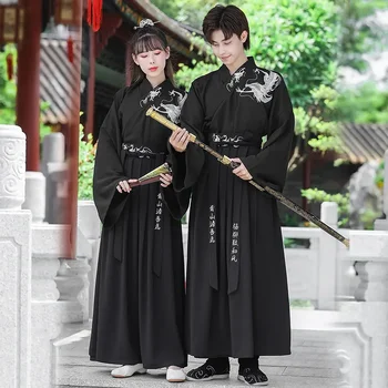 Kitajski Tradicionalni Par Hanfu Obleko Za Moški Ženske Black Dragon Vezene Hanfu Obleko za noč Čarovnic Cosplay bo Ustrezala Plus Velikost 5XL