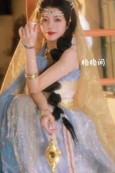 Poletje Kitajske Tradicionalne Hanfu za Ženske Han Elementi Izboljšano Ples Pravljica Modro Aladdin Dunhuang Obleko Pribor za Lase