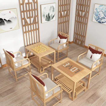 Masivnega lesa šah mizo in stol kombinacija, tradicionalna Kitajska kultura muzej, dual-namen