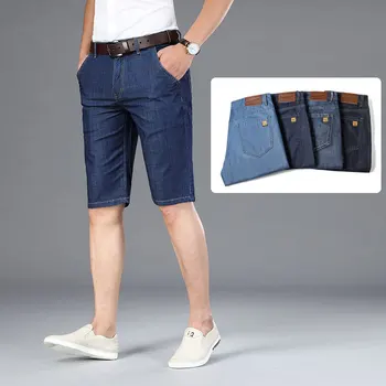 Novo traper hlače za poletje, ravne, mehko in tanko moške denim pet-točka hlače 1