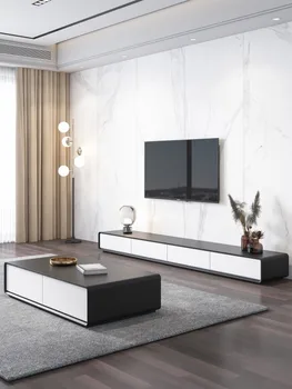 Nordijska TV omarico, mizico kombinacija, moderna črna in bela velika dnevna soba, pohištvo, preprost tla in strop TV cab 1