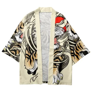 Japonski Slog Anime Tiger Jopico Kimono Cosplay Harajuku Ženske Moški Yukata Ulične Tradicionalni Beli Halji Vrhovi 1