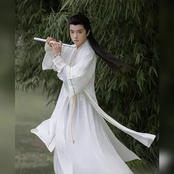 Beli Kitajski Hanfu Pesem-slog vezenje bojevnik dolg rokav dolžina dolžina etnične stari kostum mladi igrajo kostum 2