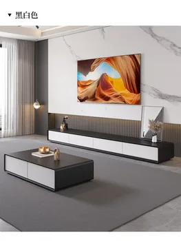 Nordijska TV omarico, mizico kombinacija, moderna črna in bela velika dnevna soba, pohištvo, preprost tla in strop TV cab 2