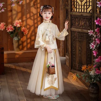 Otrok je Jeseni, Pozimi Hanfu Dekle Stari Kostum Debele Deklice Baby Tang bo Ustrezala Stopnji Obleko Toplo 2024 Novo Leto Oblačila Darilo 2