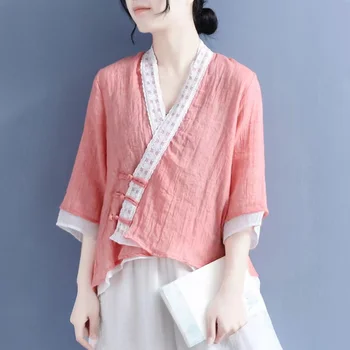 Moda Za Ženske Bluze 2024 Perilo Oblačila Kitajska Tradicionalna Oblačila Za Ženske Letnik Vrh Ženskega Chinoiserie Poletje Tang Obleko 2