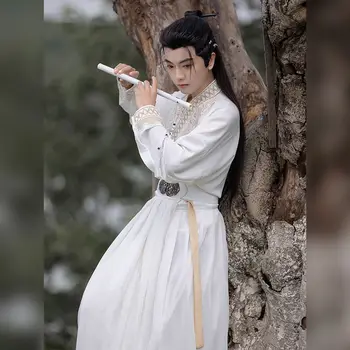 Beli Kitajski Hanfu Pesem-slog vezenje bojevnik dolg rokav dolžina dolžina etnične stari kostum mladi igrajo kostum 3