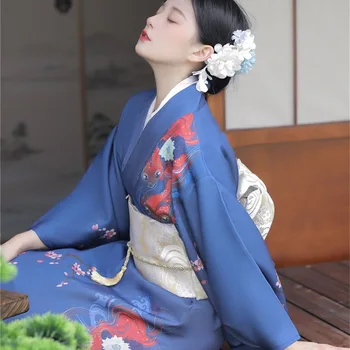 Japonski Tradicionalni Kimono Plašč Z Obi Tiskanja Cvet Zračen Obleke, Kopalke Ženske Ženske Gejša Haori Yukata Kimono Obleke Obleko 3