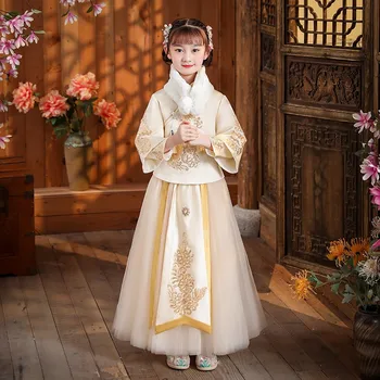 Otrok je Jeseni, Pozimi Hanfu Dekle Stari Kostum Debele Deklice Baby Tang bo Ustrezala Stopnji Obleko Toplo 2024 Novo Leto Oblačila Darilo 3
