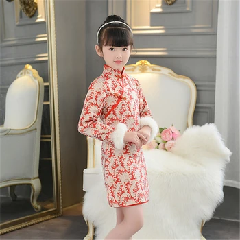 Tang obleko obleko jeseni in pozimi cheongsam Kitajski slog dekleta, vroče prodaje otrok, debele rdeče novo leto oblačila vestido chines 3